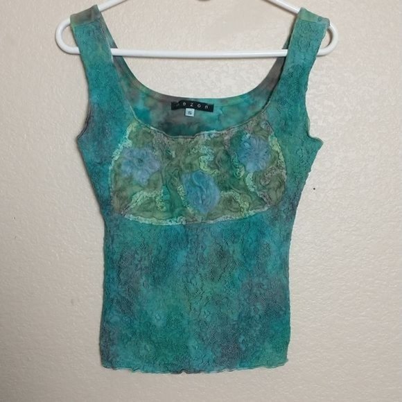 Mezon Tops - Mezon Green, Blue Textured Sleeveless Textured Tie Dye Top Size Small